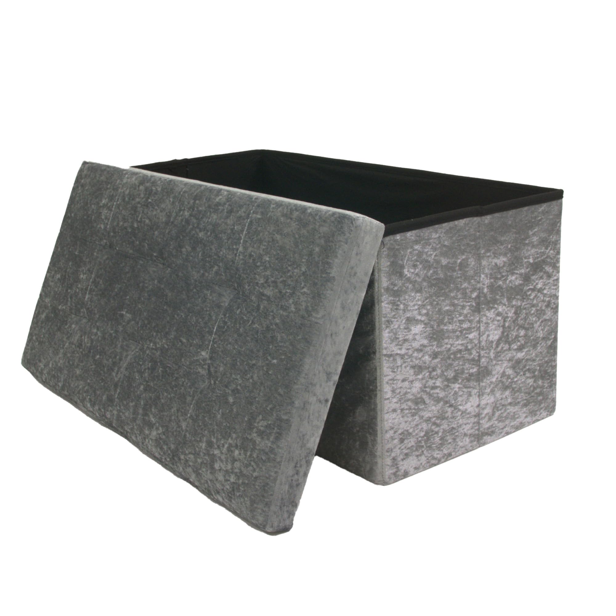 Libbi Lou Grey Velvet Foldable Footstool/Ottoman Storage Box | 76 X 38 X 38 Cm | Footstool For Home, Office Or Bedroom | Store Up To 40Kg (Grey)