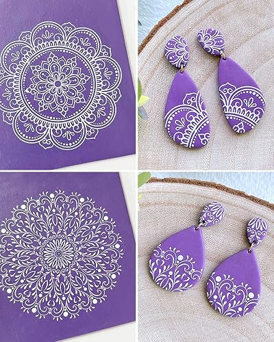 Miniatura 4 de Keoker Plantillas de pantalla de seda boho para arcilla polimérica, 6 piezas de pantalla de seda azteca y bohemia para arcilla polimérica, para