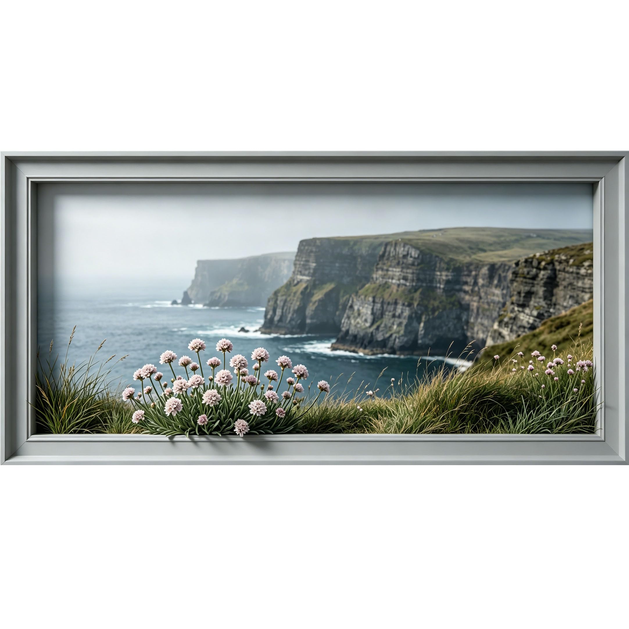 Agglomerix 3D Framed Wall Art Coastal Landscape Marine Cliffs Wildflowers Ocean Waves Scenic View Large Size SelfAdhesive Removable Wall Decor Prints Artwork for Living Room Bedroom Office