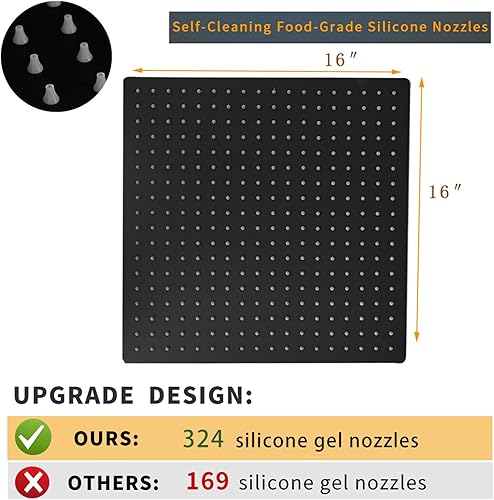 Miniatura 82 de BESy - Cabezal de ducha efecto lluvia cuadrado, de acero inoxidable de alta presión, de 1/16”, ultra fino, cobertura de cuerpo completo con boquilla