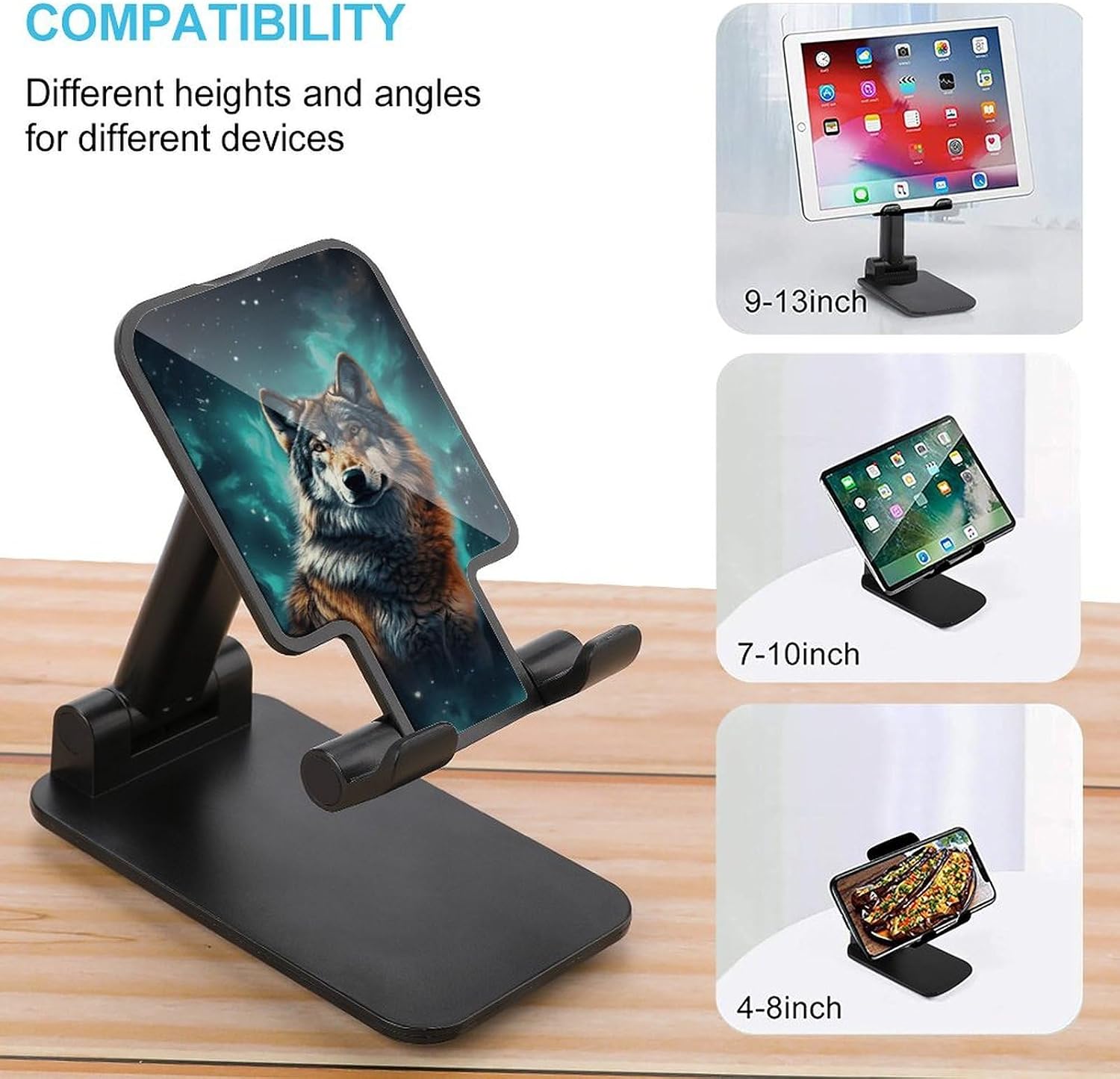 Wolf Under The Starry Sky Folding Cell Phone Stand, Portable Phone Holder image 3