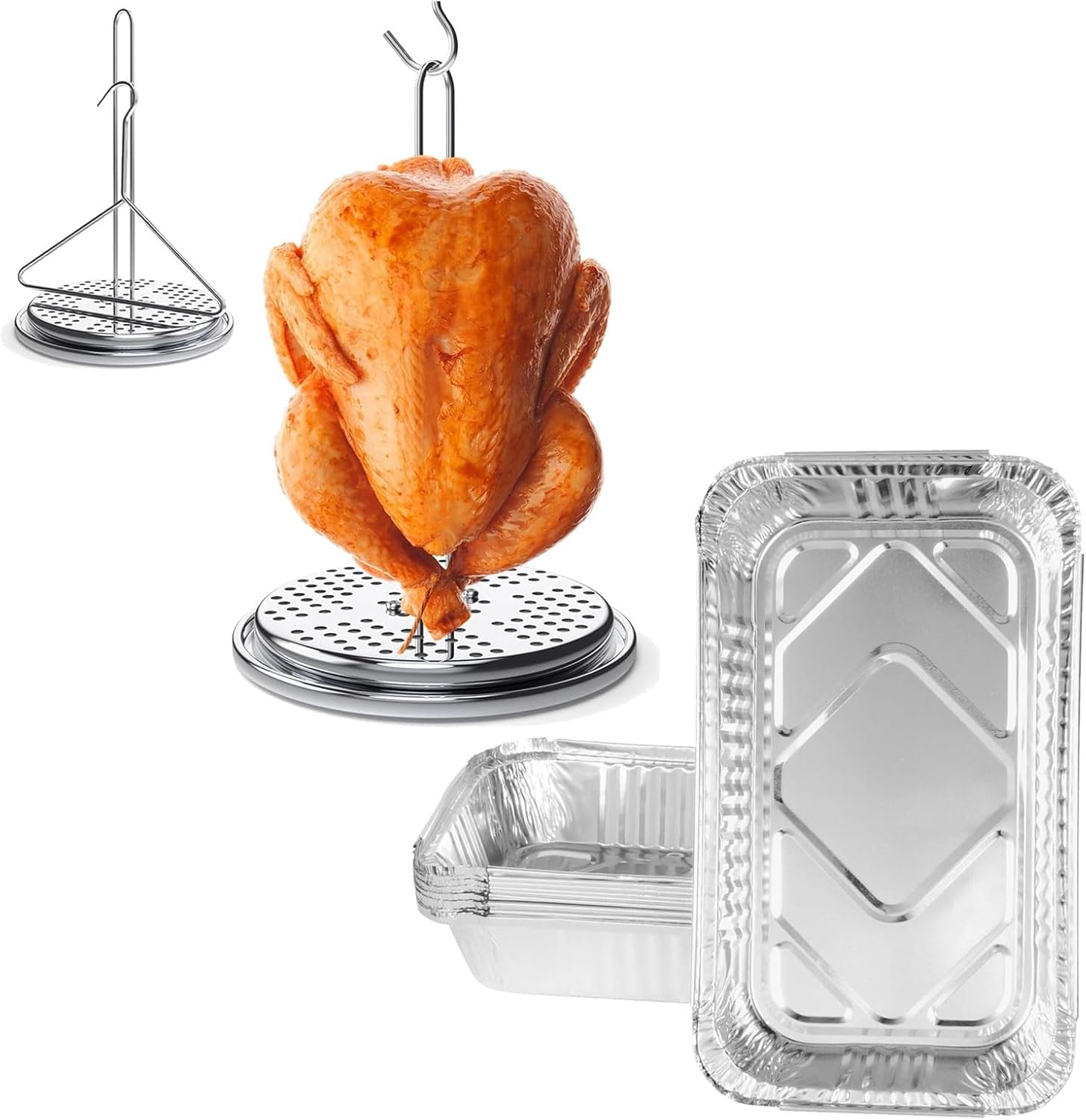 BBQ Future Aluminum Foil Grill Drip Pans with Turkey Fryer Hook Stand, Disposable Liners Heavy-Duty Grease Catcher for Char-Broil 2425514W12 Big Easy Grease Tray