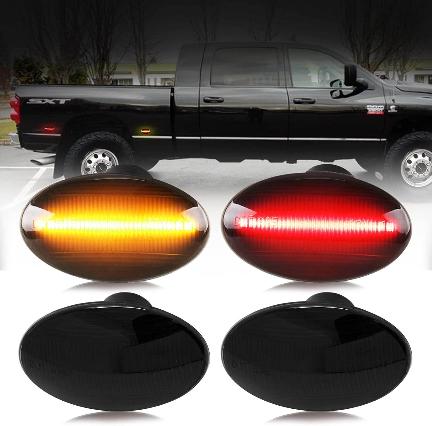 D-Lumina LED Side Marker Lights Assembly Amber ＆ Red for Fo-rd F350 F450 F550 Super Duty 1999-2010 Dually Bed Fender Side Markers, Smoked Lens Front Rear Side Marker Lamp, Pack of 4