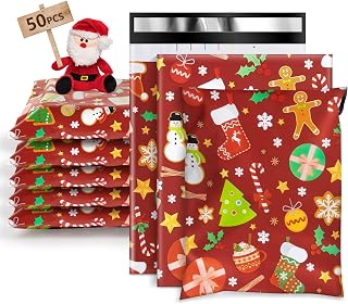 Oududianzi Christmas Poly Mailers 10x13, 50PCS Plastic Shipping Bags, Mailers Poly Bags for Shipping, Self-Seal Mailing Bags, Holiday Polymailers Packaging Bags for Small Business and Retail Stores