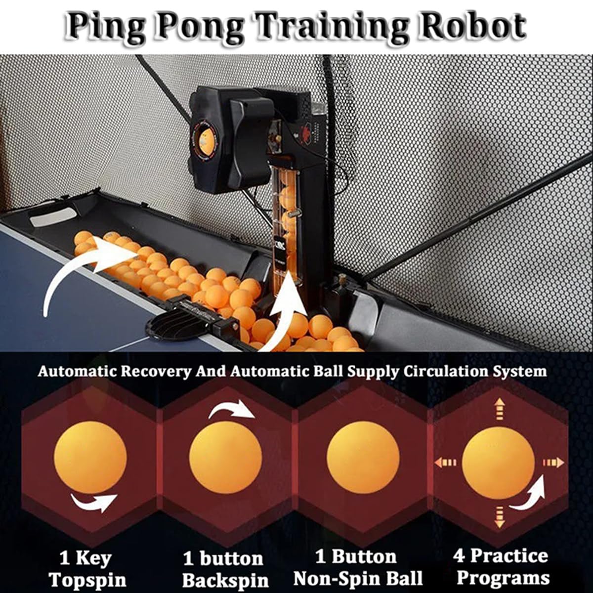 Robot da ping pong Robot da ping pong Macchina per allenamento da ping pong con rotazione a 1 pulsante e regolazione della palla lunga e corta, attrezzatura portatile per allenamento da ping
