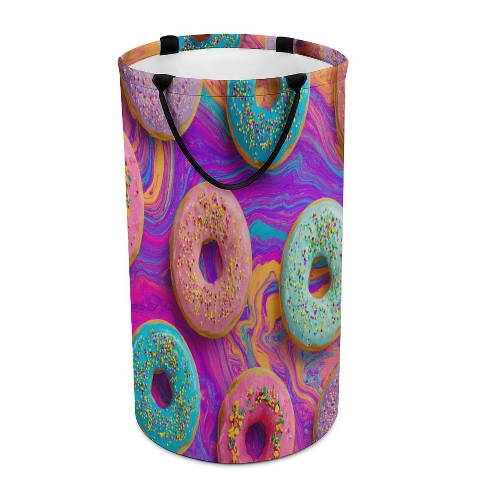 LUYYSKY Beautiful Funny Colorful Donut Versatile Storage Laundry Basket, Modern Cartoon Art Sweets Food Theme Donuts Pattern Large Capacity Bathroom Hamper With Handle