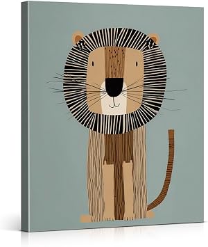 Cute Lion Nursery Canvas Wall Art Print Safari Animal Lion Poster Picture Wall Decor for Nursery Toddler Kids Room Bedroom Playroom 8x10 Framed