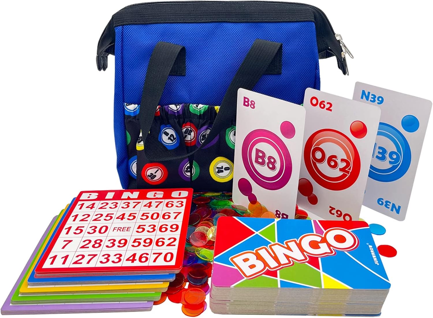 JUNWRROW Deluxe Bingo Game Set Includes Blue Bingo Bag