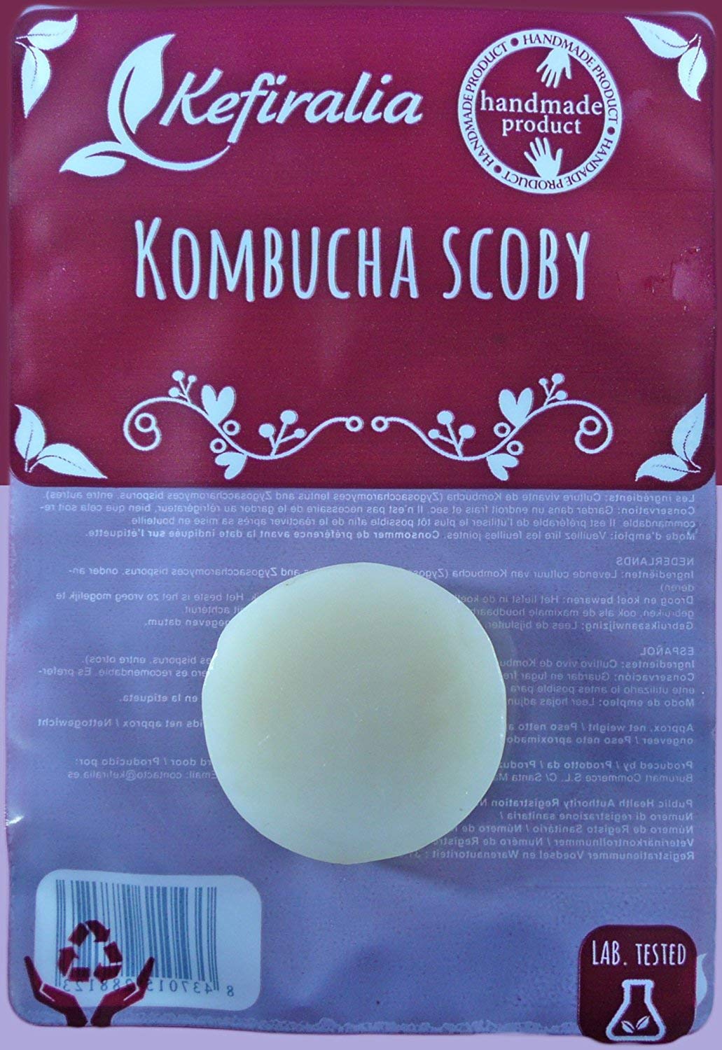Pack 2X Disco SCOBY Kombucha + Istruzioni + Ricette + Aiuto e consigli in italiano - KEFIRALIA®