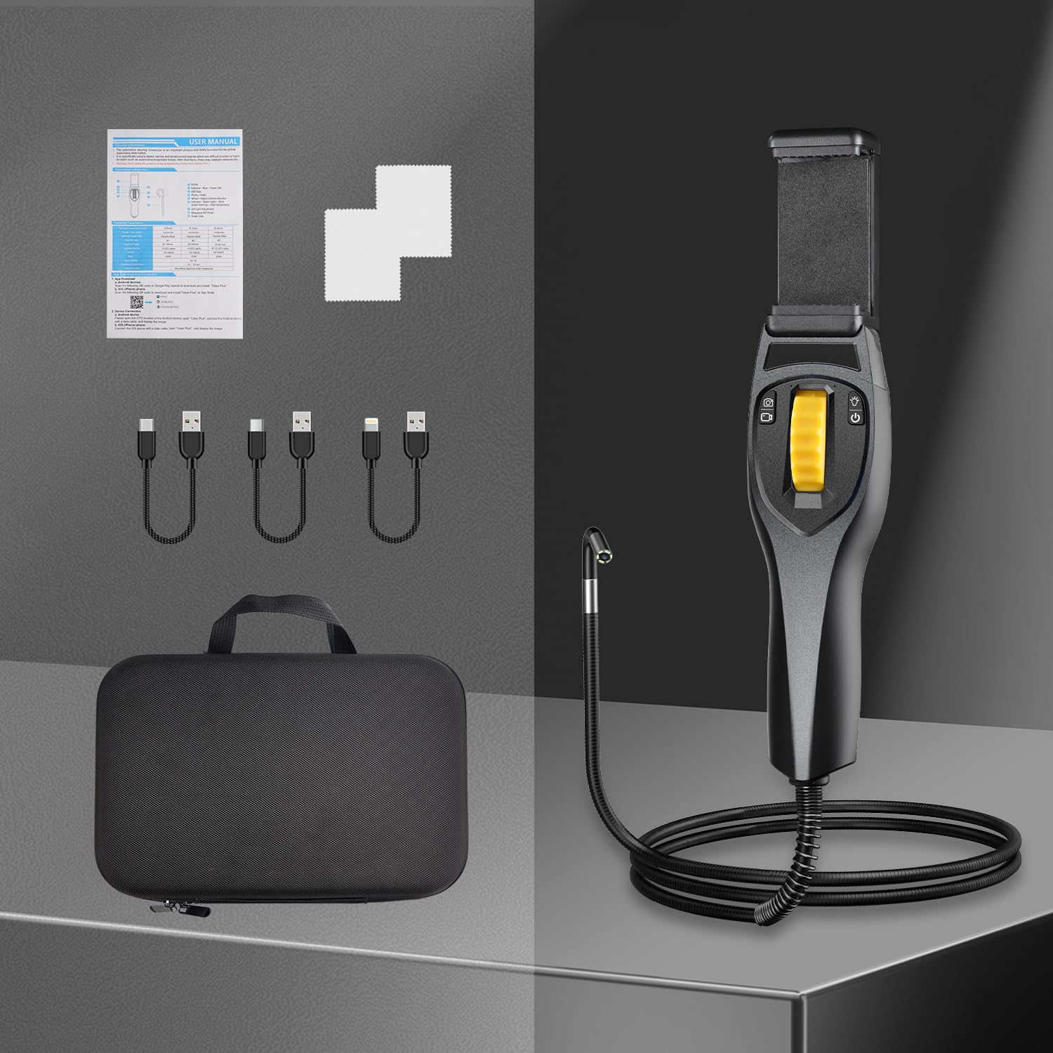 Inspektionskamera Endoskopkamera mit Licht, 6,2mm 6 LED Endoskop mit Scrollradsteuerung Zwei-Wege 210° Drehung, IP67 Wasserdicht Rohrkamera Kanalkamera für Android & iOS (3,3FT/1M)