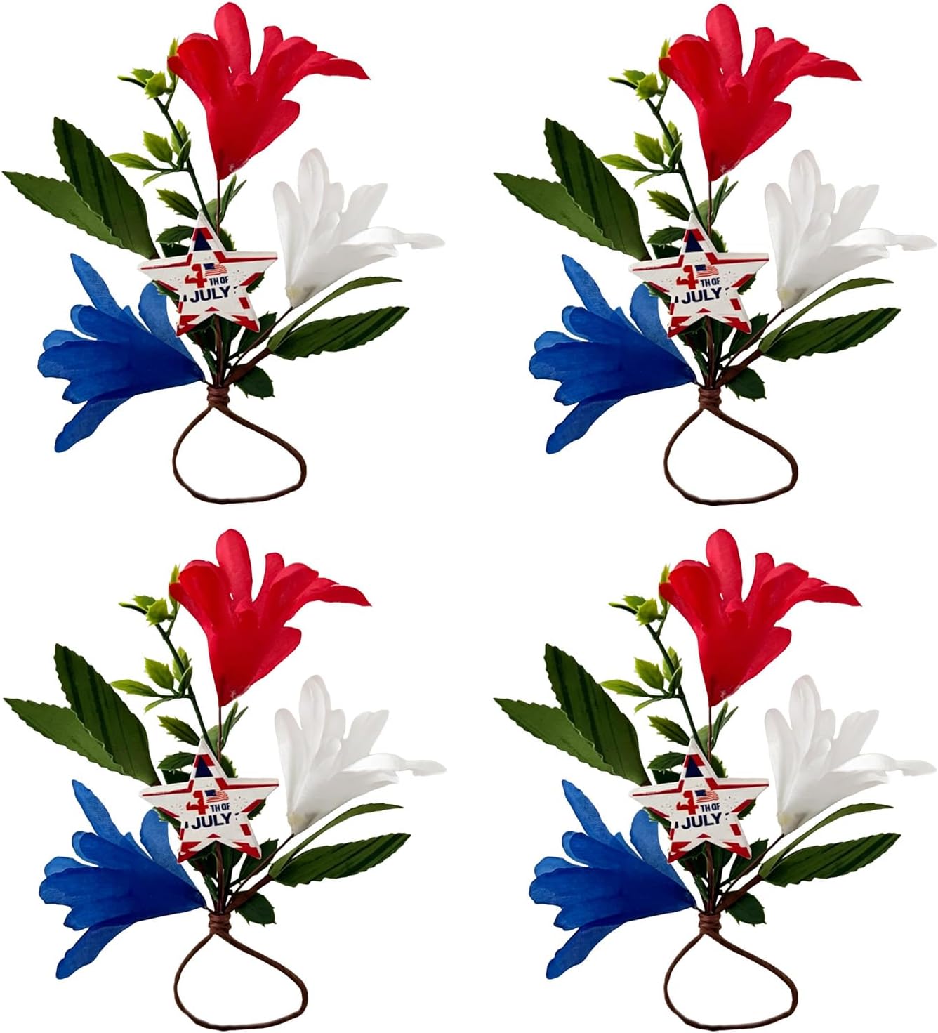 4th of July Patriotic Floral Napkin Rings Set of 4,Red White Blue Artificial Flower Star Napkin Holders,Independence Day Table Decorations for Memorial Day,Veterans Day,Patriotic Party Supplies
