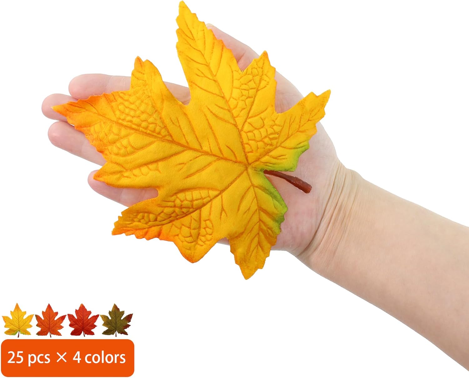 100 Pcs 3D Fake Maple Leaves Bulk Artificial Flowers Fall Decor Faux Autumn Wall Halloween Party Thanksgiving Decorations Floral Arrangement DIY Craft (Large-Leaf 4-Color Assorted Pack)