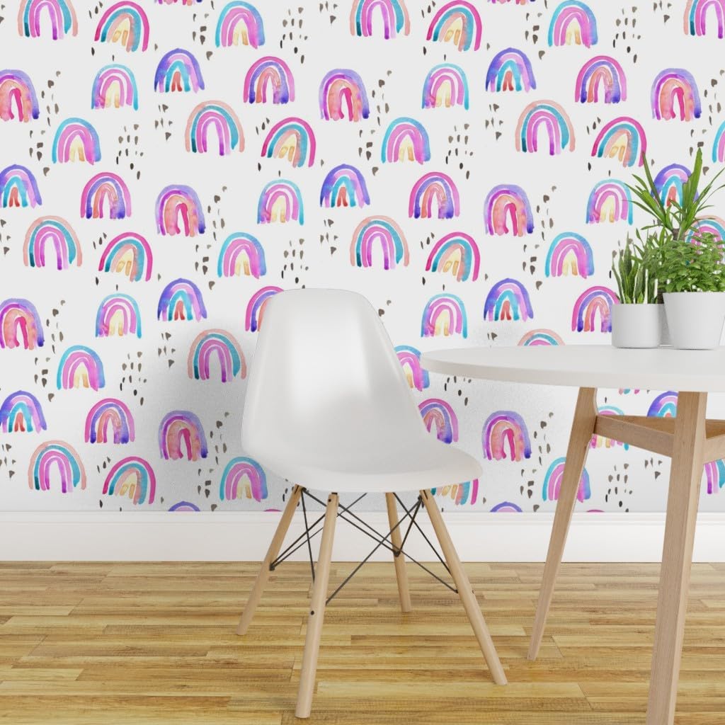 Removable Wallpaper 6ft x 2ft - Rainbows Watercolor Doodle Paint Rainbow Colorful Hawaii Custom Pre-Pasted Wallpaper by Spoonflower