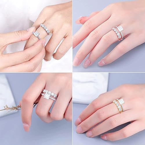 Miniatura 5 de MOOSEA Moissanite Wedding Bands for Women, 4MM D Color VVS1 Clarity Lab Created Moissanite Rings for Women 14K White Gold Plated 5 Stone Anniversary