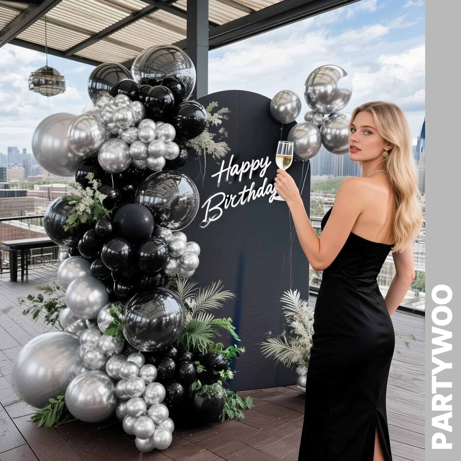 PartyWoo Black and Silver Balloons 65pcs 12 Inch Matte Black Metallic Chrome Silver Confetti Balloons for Graduation Baby Shower Men Birthday Wedding Anniversary New Year's Eve Party Decorations - Image 8
