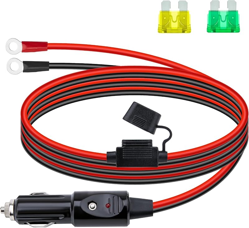 Plugue de acendedor automotivo BFXM 12 AWG com fusível, LED e cabo de 3,05 m – 12 V/24 V
