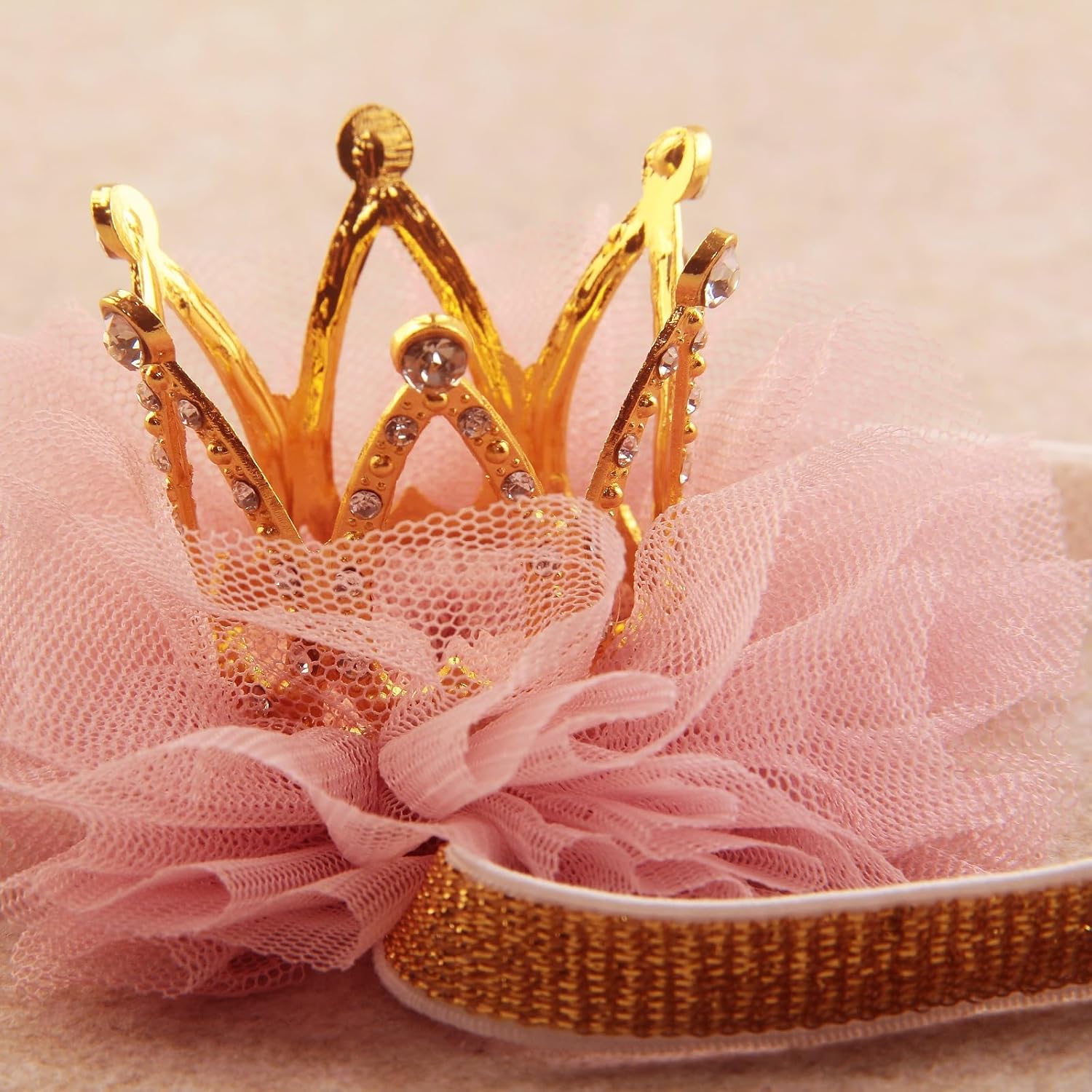 Nishine 1.3"x1.3" Mini Baby Girl Tulle Crown Headband Toddler Princess Crown Tiaras Birthday Photography (Gold, Elastic) - Image 5