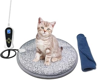 RC SLL Pet Heating Pad for Cats,Electric Heating Pad for Cats Heated Cat Bed Indoor, Upgraded Adjustable Controller,Waterproof Heating Pad Cat Bed with Chew Resistant Steel Cord (Letter, ∅40cm-Round)