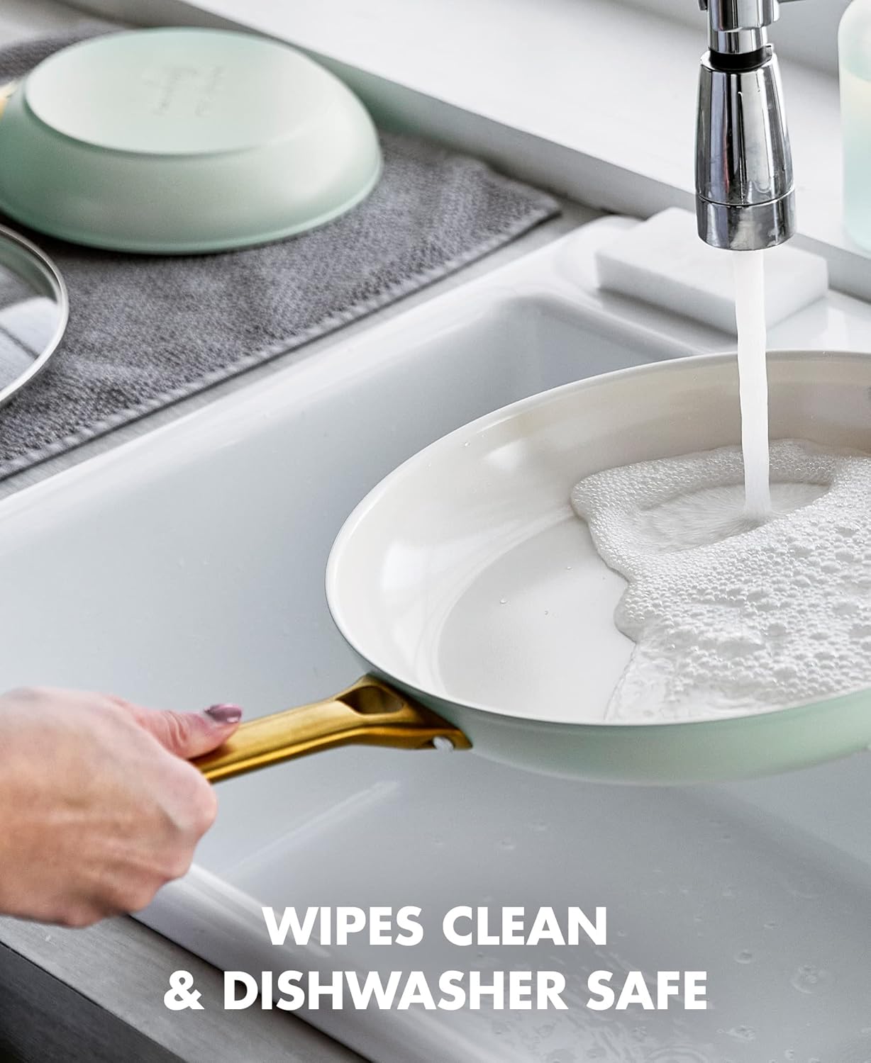 GreenPan Hard Anodized Healthy Ceramic Nonstick 12" Frying Pan Skillet with Helper Handle and Lid, Gold Handle, PFAS-Free, Dishwasher Safe, Oven Safe, Julep Green