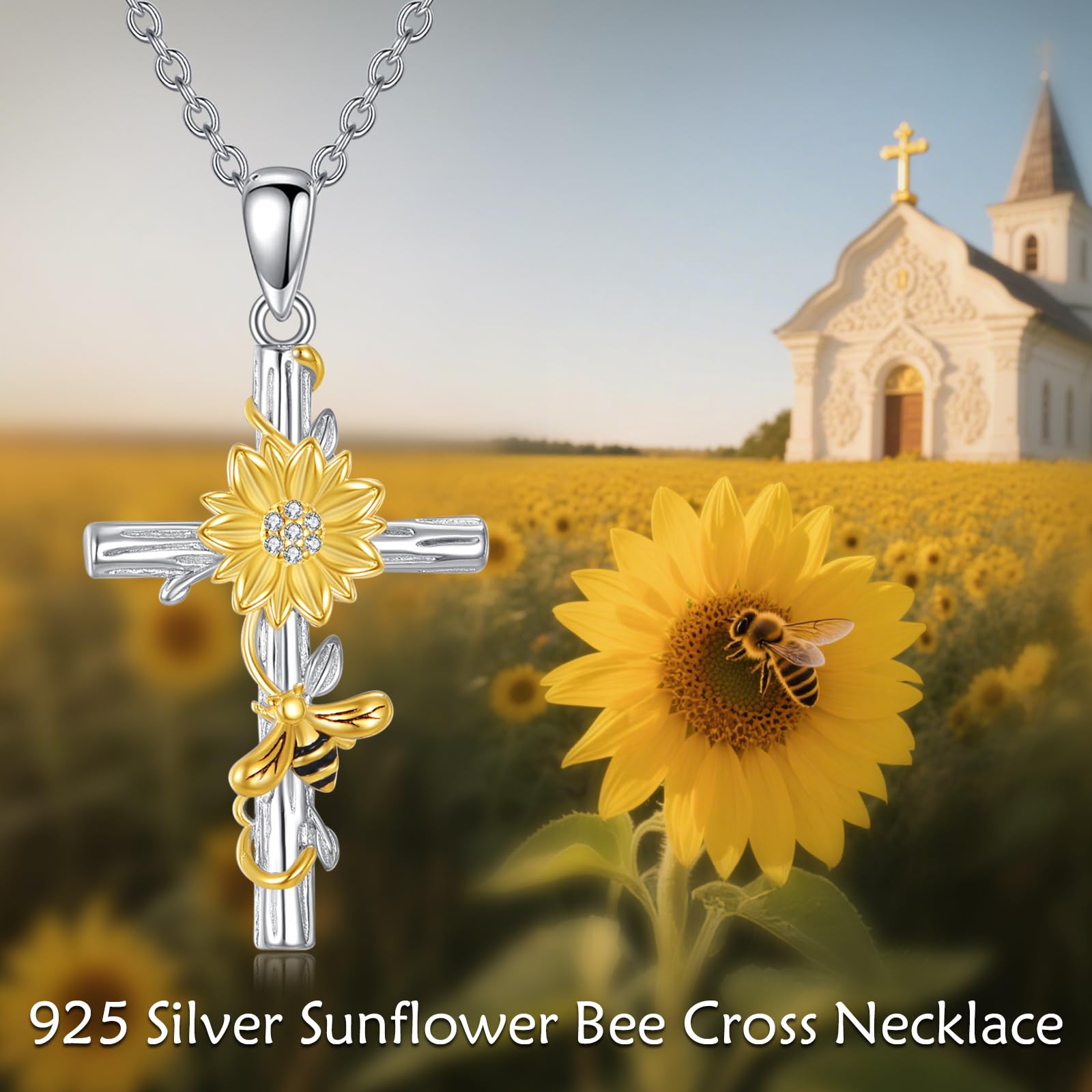 JERWLI Kreuz Halskette S925 Sterling Silber Kolibri/Schmetterling/Biene/Kardinal Anhänger Halskette Religiöser Schmuck Geschenk für Damen Frauen