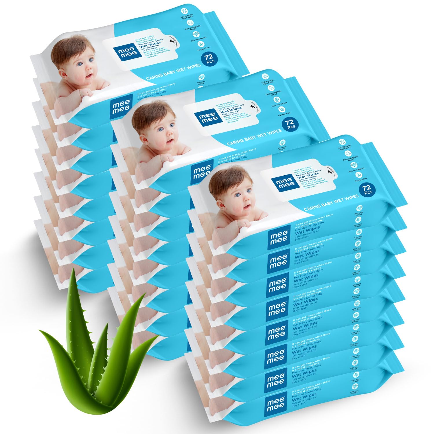Mee Mee Soft Gentle Baby Wet Wipes (72 Wipes) Pack of 24,Supersaver pack | Infused with Aloe Vera and Vitamin E | Paraben & Sulfate Free | Cleansing Wipes | Wipes Combo for Babies