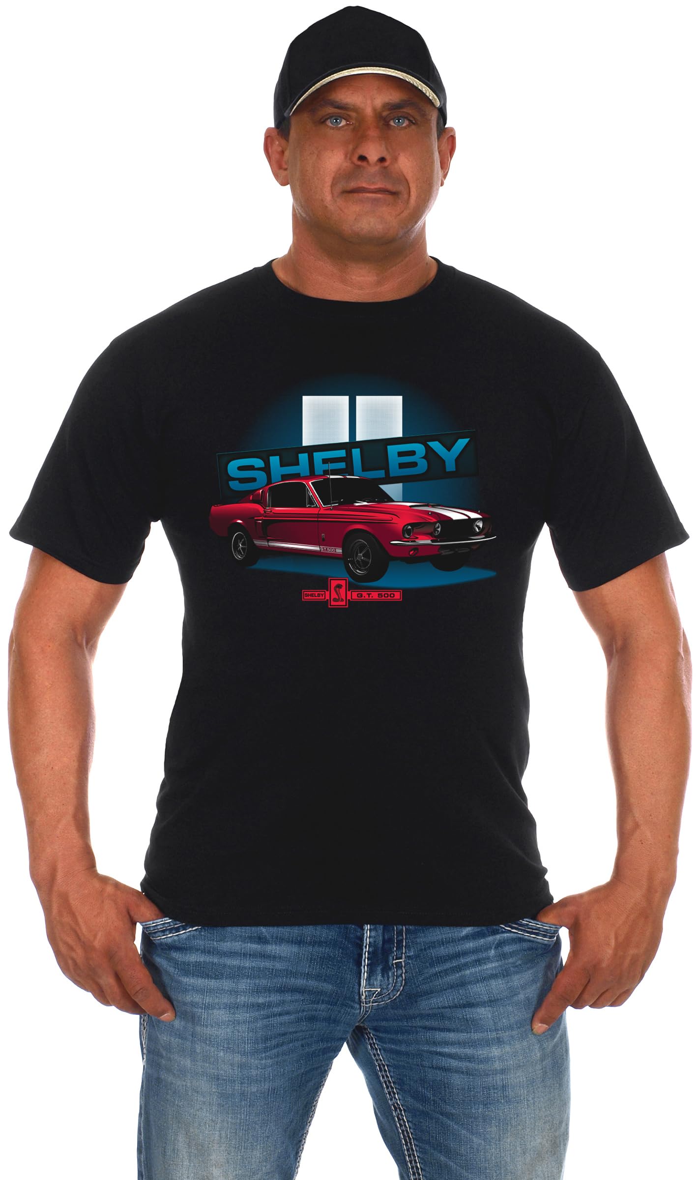 Men's Ford Mustang Caroll Shelby GT500 Cobra Short Sleeve Black Crew Neck T-Shirt