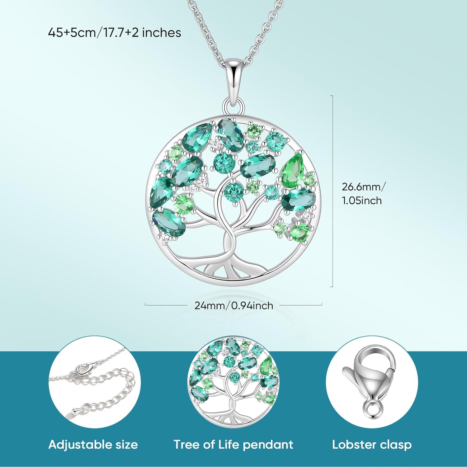 Tree of Life Necklace Jewelry Gifts - Family Tree Necklace Circular Pendant Zircon Leaves Energy Adjustable Chain Valentines Day Mothers Day Birthday Anniversary for Women Mom Wife Grandma