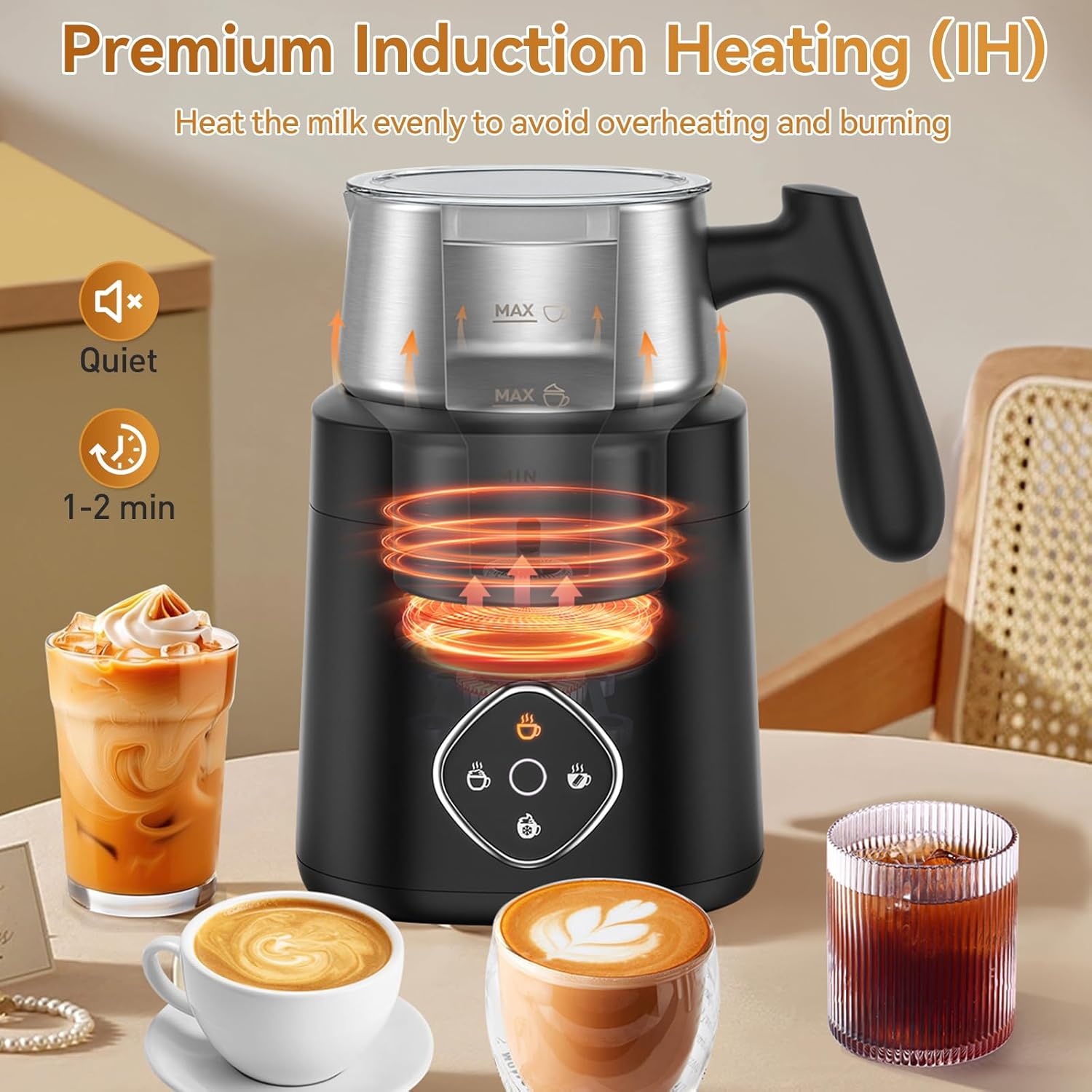 Secura 4-in-1 Electric Milk Frother and Steamer, 13.5oz with Detachable Dishwasher-Safe Stainless Steel Jug – Hot and Cold Foam Maker, Milk Warmer for Coffee, Lattes, Hot Chocolate - Induction Heating