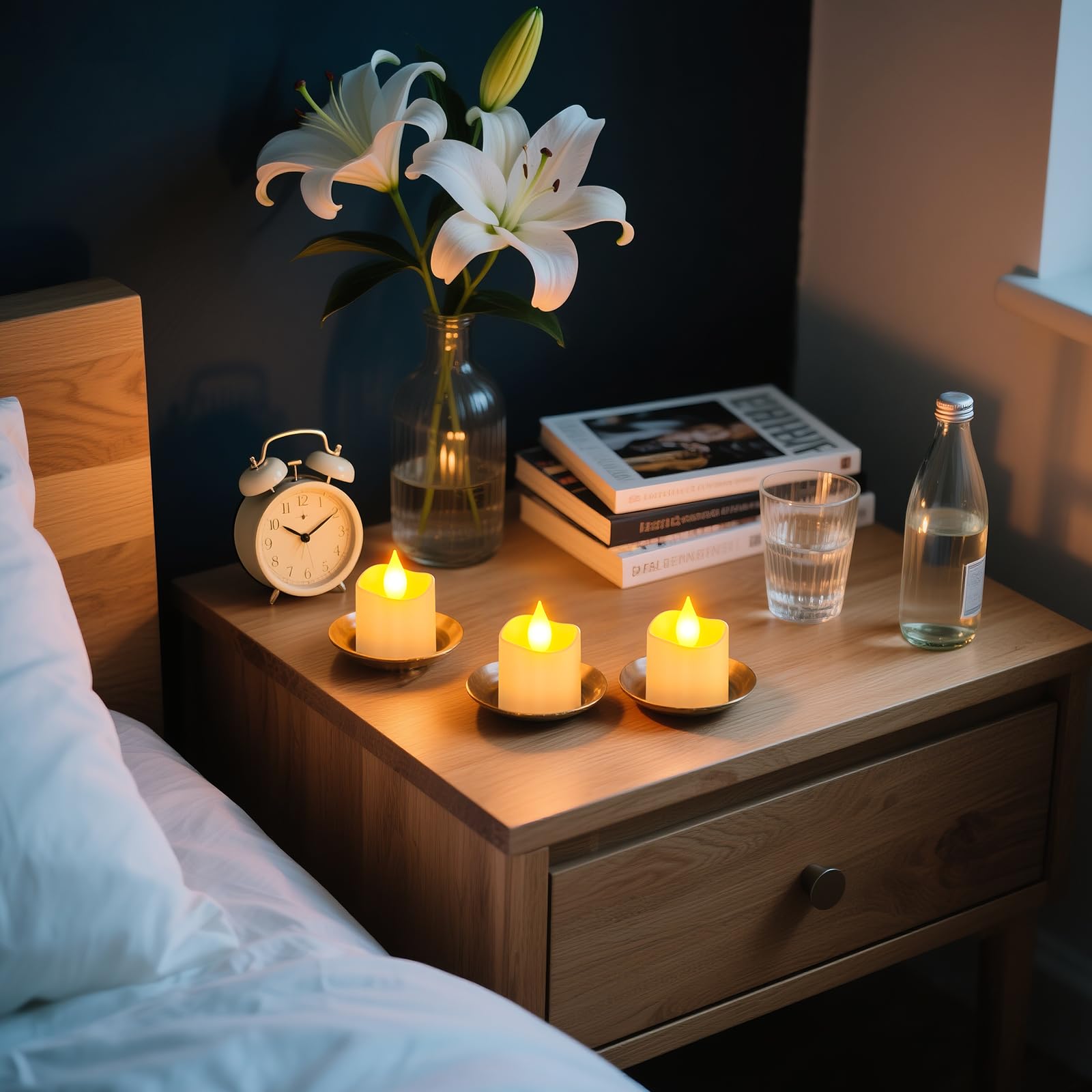 Yme 12 Stück LED Aufladbare Teelichter mit Ladestation und Fernbedienung | Lange Laufzeit Wiederaufladbar Kerzen Flackernd Dimmbar mit Timerfunktion für Halloween Weihnachten Party Deko Zimmer