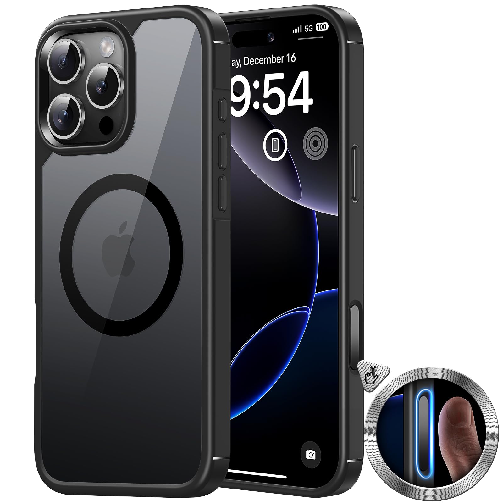 TAURI Coque Magnétique pour iPhone 16 Pro Max avec Bouton de Capture de Contrôle de Caméra, Compatible avec MagSafe [Protection Militaire][Anti-Jaunissement] -Coque Mince 6,9 Pouces-Noir