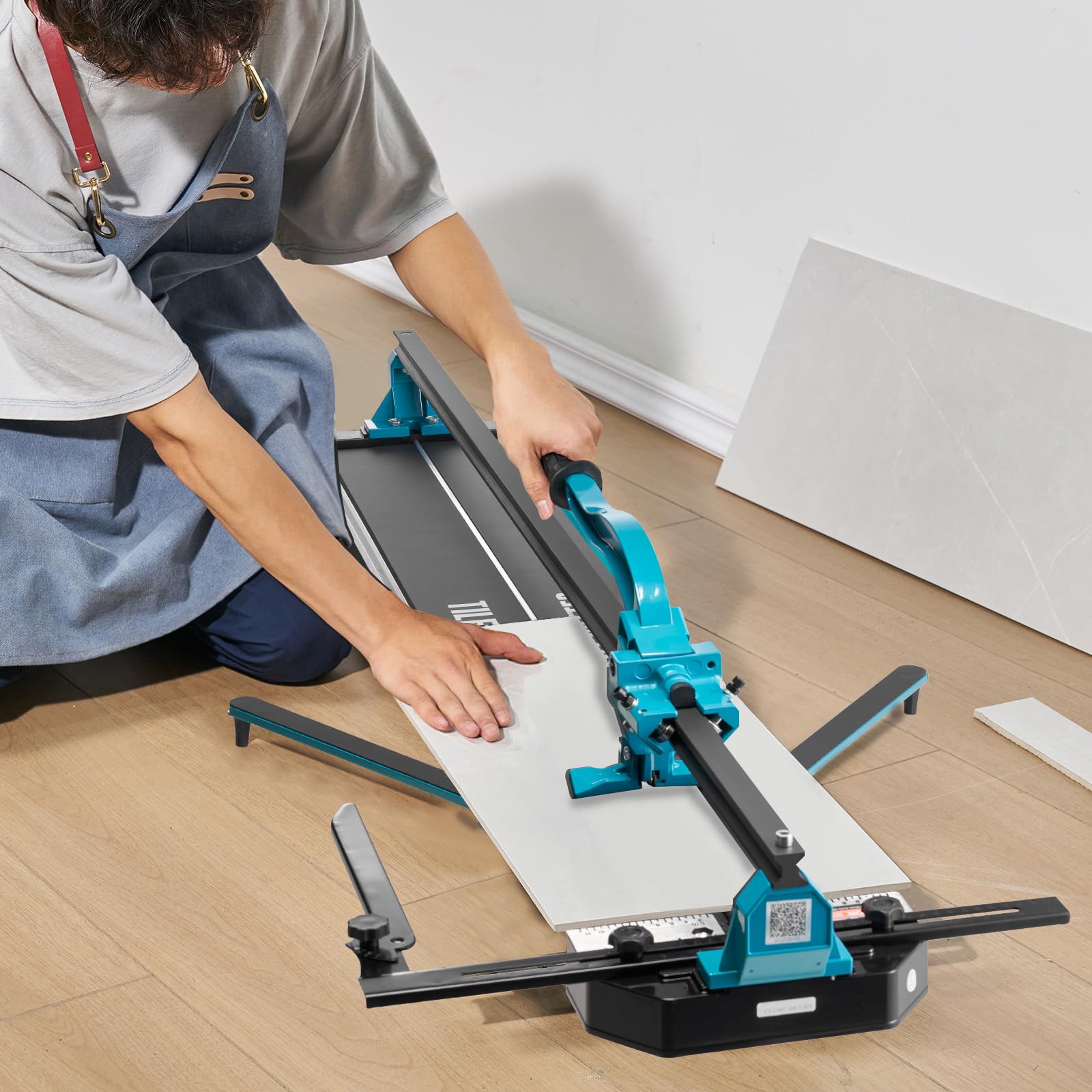 vevor manual tile cutter, 48 inch, porcelain ceramic tile cutter with tungsten carbide cutting wheel, infrared positioning, anti-skid feet, durable rails for professional installers or beginners