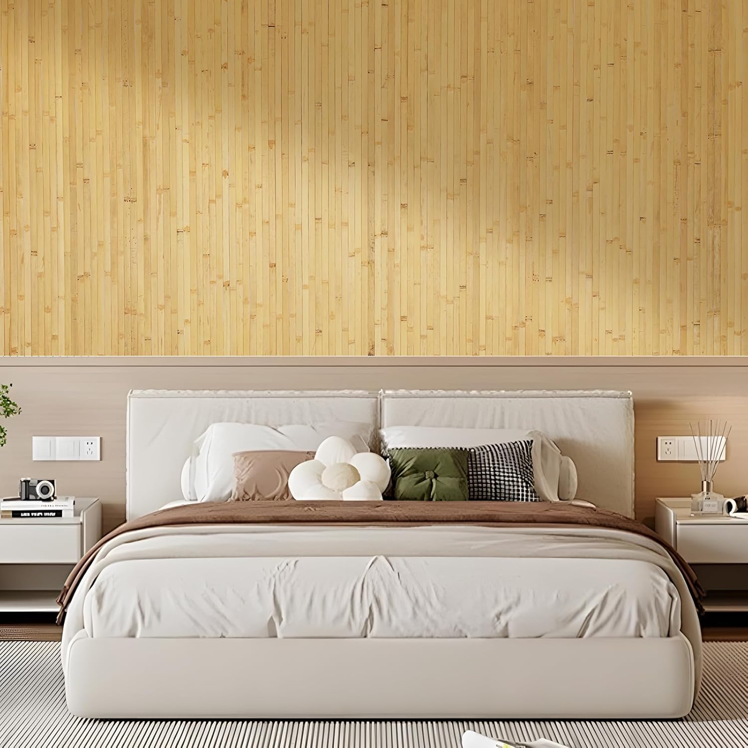 OUZUGIE 2 Pack 96x48 Inch Natural Bamboo Wall Panel – Natural Pole Wrap Paneling for Walls, Ceilings, Cabinets, Furniture – Ideal for Bedroom, Living Room & Office DIY Decor