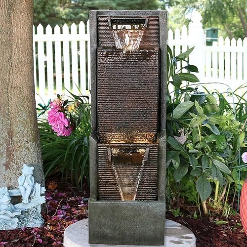 Fuente de agua de jardín al aire libre con diseño contemporáneo y luz LED fuente de agua de pie - adecuada para terraza, patio, porche, decoración