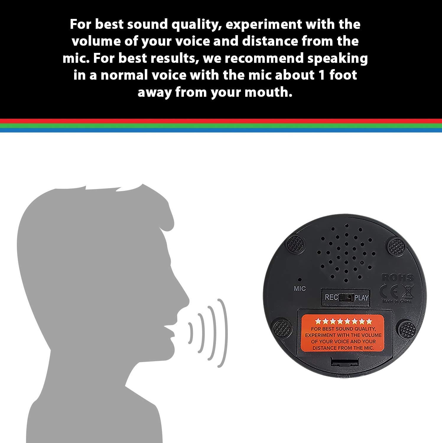 Inventiv 30 Second Custom Recordable Talking Button, Record & Playback Your Own Message, Quality Voice Sound Recorder - 15 Phrase Stickers Included (Red)