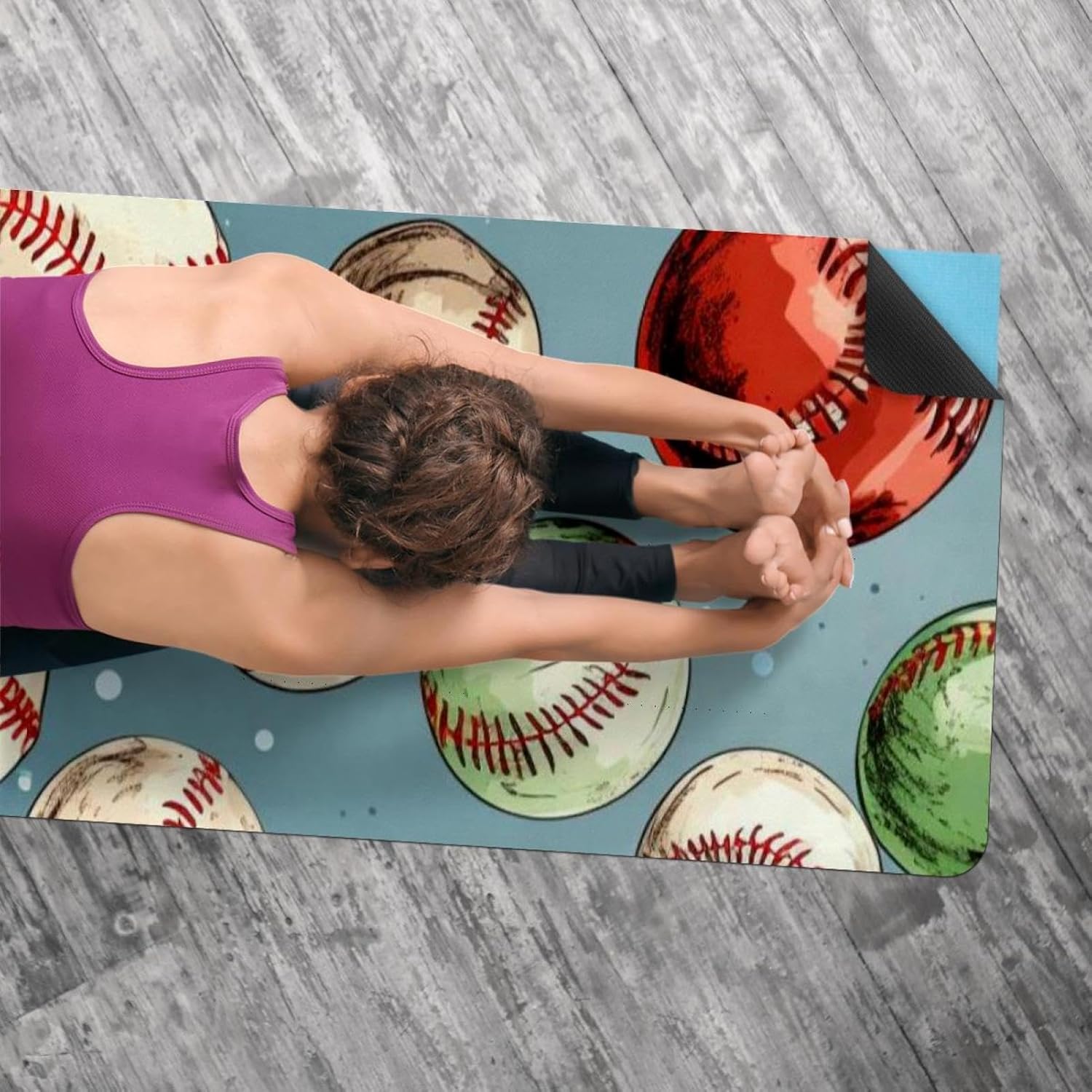 Yoga Towel, Baseball Pattern Non Slip Sweat Absorbent Hot Yoga Mat Towel for Hot Yoga, Pilates and Fitness - 72.8" x 26.8"