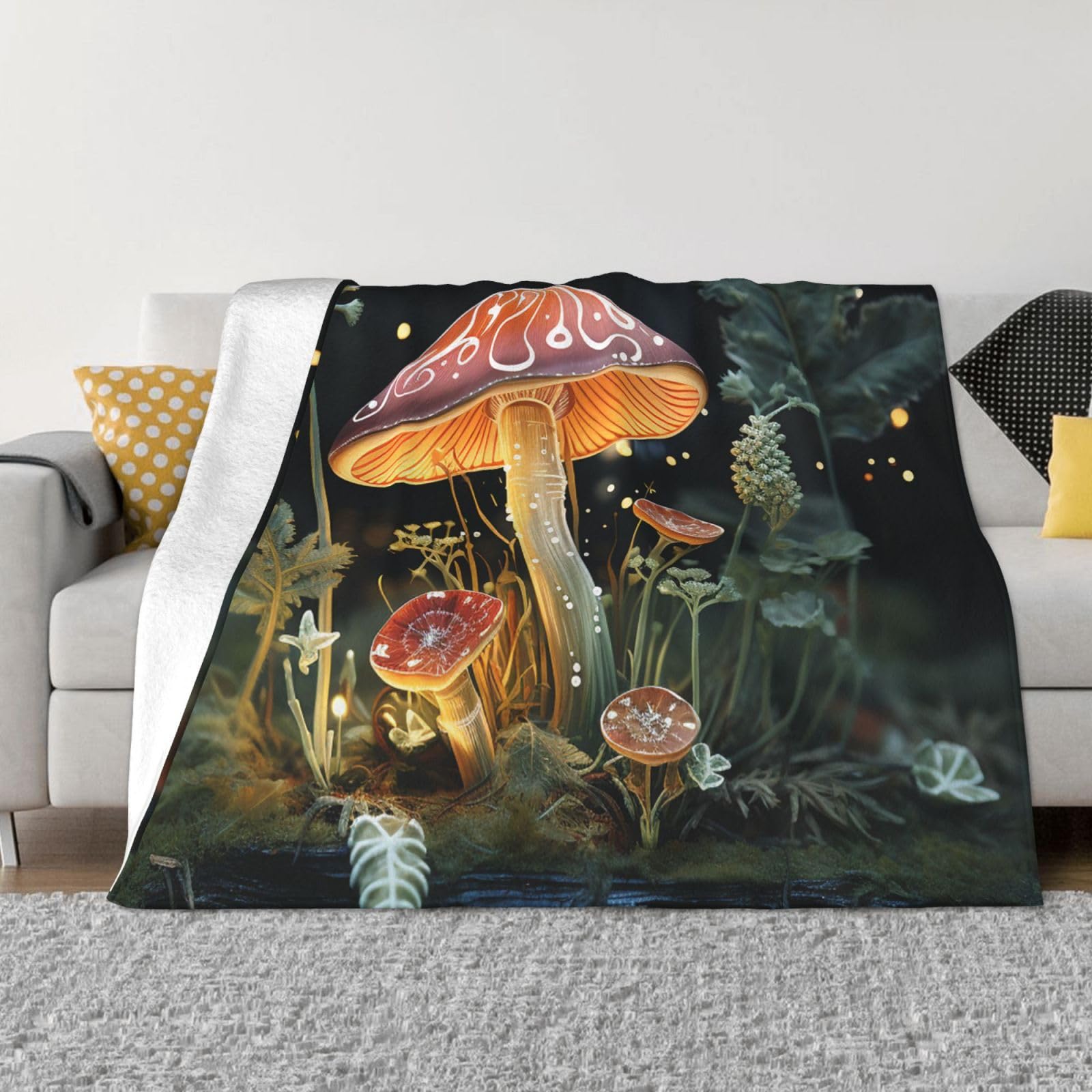 KLOPH Butterfly Mushroom Throw Blanket 50"x40" Flannel Fluffy Warm Blanket for Couch, Reversible Plush Blankets for Bed, Comfy Fuzzy Blanket for Sofa, Plush Lightweight-Blankets for All Season