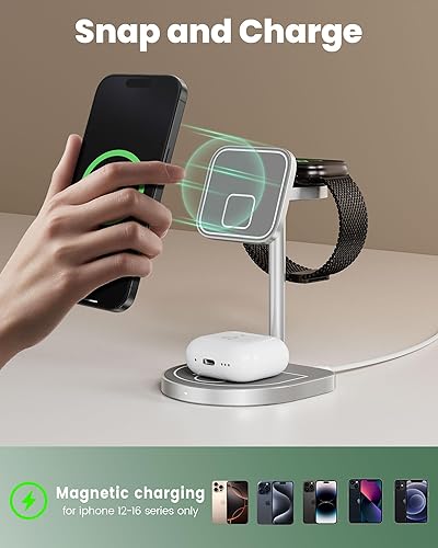Miniatura 5 de KU XIU X85 - Estación de carga 3 en 1 de 3 puntos para Apple, soporte de cargador inalámbrico magnético de aleación de aluminio con mini baloncesto