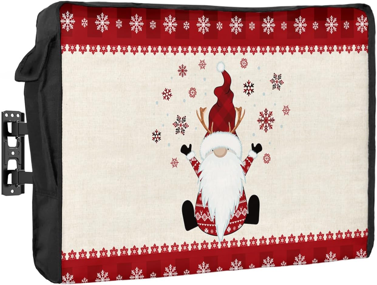 Outdoor TV Cover - Christmas Dwarf Snowflake Red Plaid Waterproof and Weatherproof 80"-85" LCD Movable Shield TV Display Screen Protector Outside Television Covers