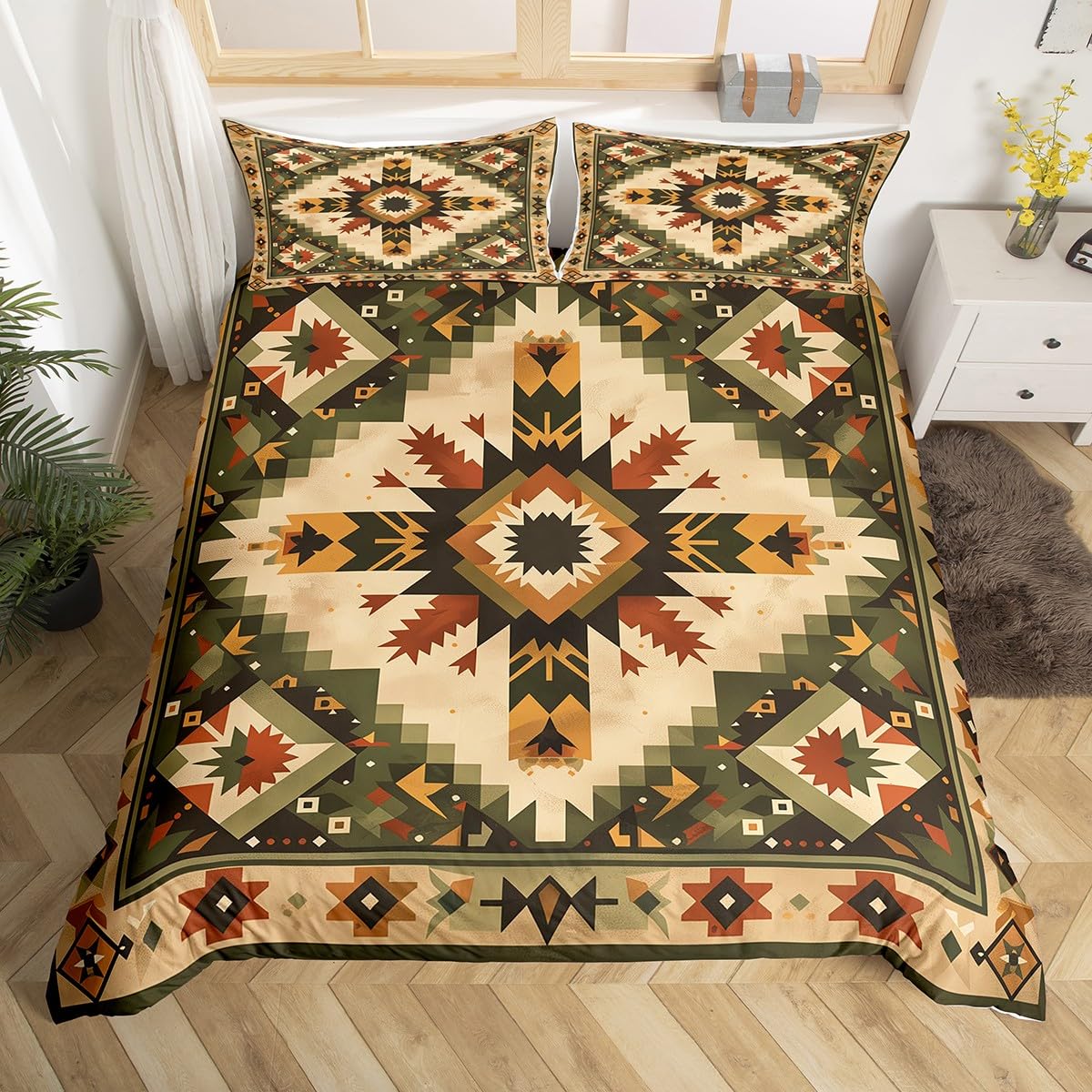 feelingyou Bohemian Geometric Duvet Cover,Kids Bedding Set,Tribal Exotic Comforter Cover for Boys Girls Room Decor,Retro Boho Bedspread Cover Single Size with 1 Pillow Case(No Comforter)