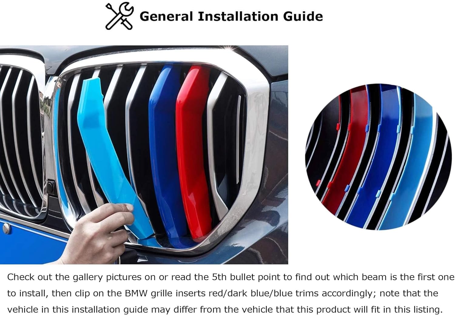 iJDMTOY Exact Fit 3pc Set Iconic Tri-Accent Grille Insert Trims Compatible with 2014-2020 F32 F33 F36 4 Series w/9-Beam Grill