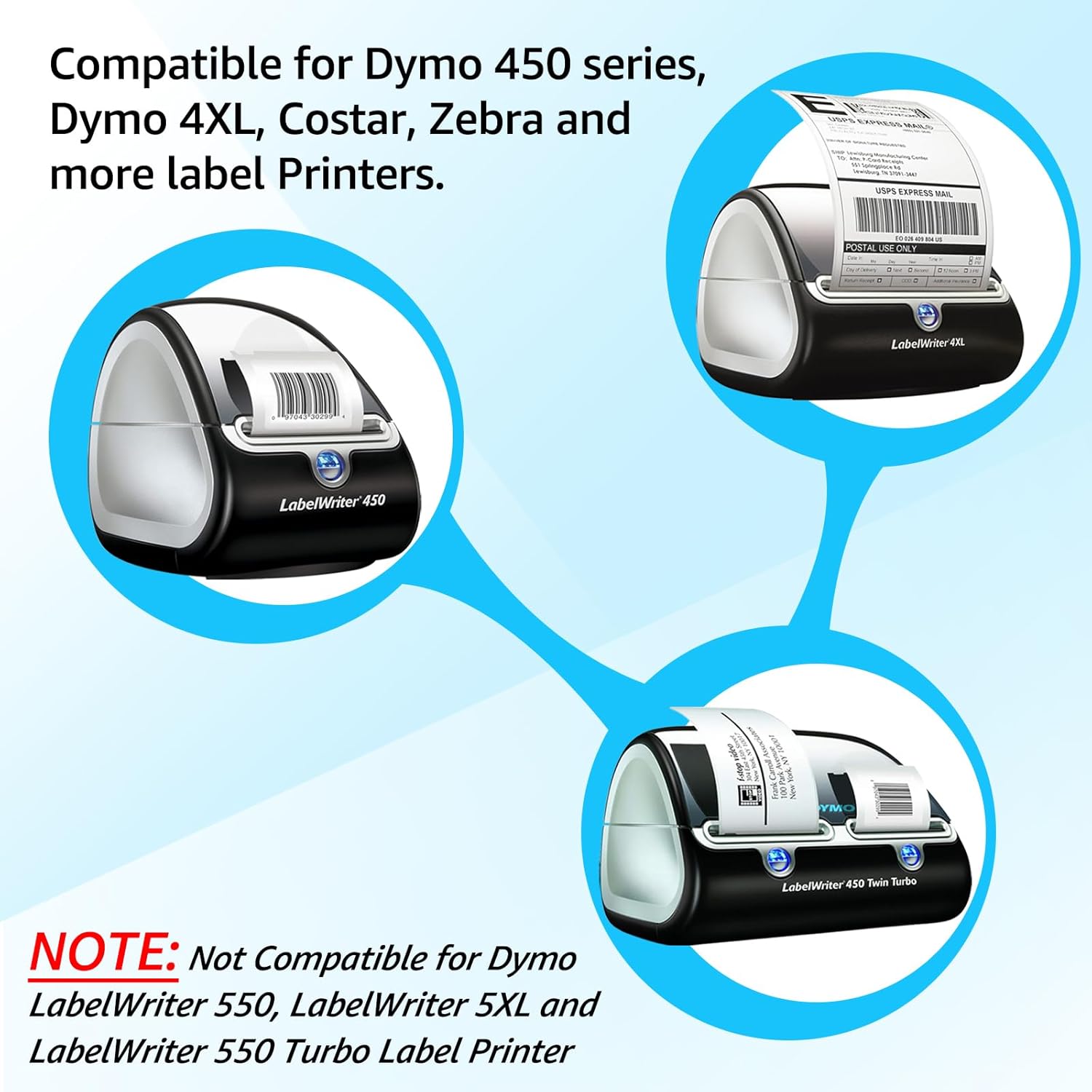 USUPERINK (50 Roll, 1000 Labels/Roll) Compatible for Dymo LabelWriter 30334 2-1/4" x 1-1/4'' Die-Cut Shipping Address Mailing Postage White Labels for Zebra CoStar Label Printers [NOT FIT 550 & 5XL]