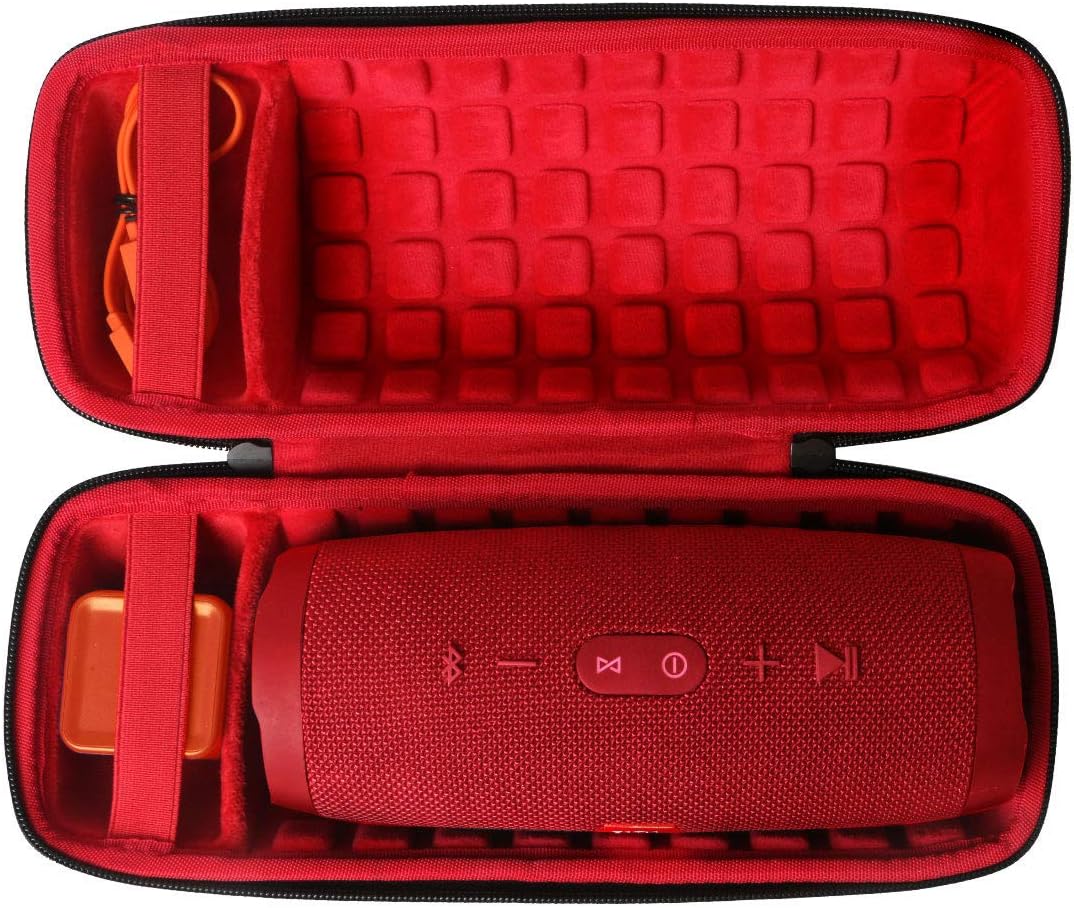 co2CREA Hard Travel Case for replacement for JBL Charge 4 / replacement for JBL Charge 5 Waterproof Bluetooth Speaker (Outside Black and Inside Red)