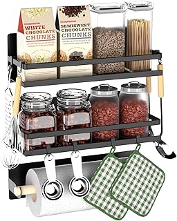 Sponsored Ad - Benzoyl Magnetic Spice Rack Organizer, Strong Magnetic Large Shelf Rack Paper Towel Holder Space Saving Sto...