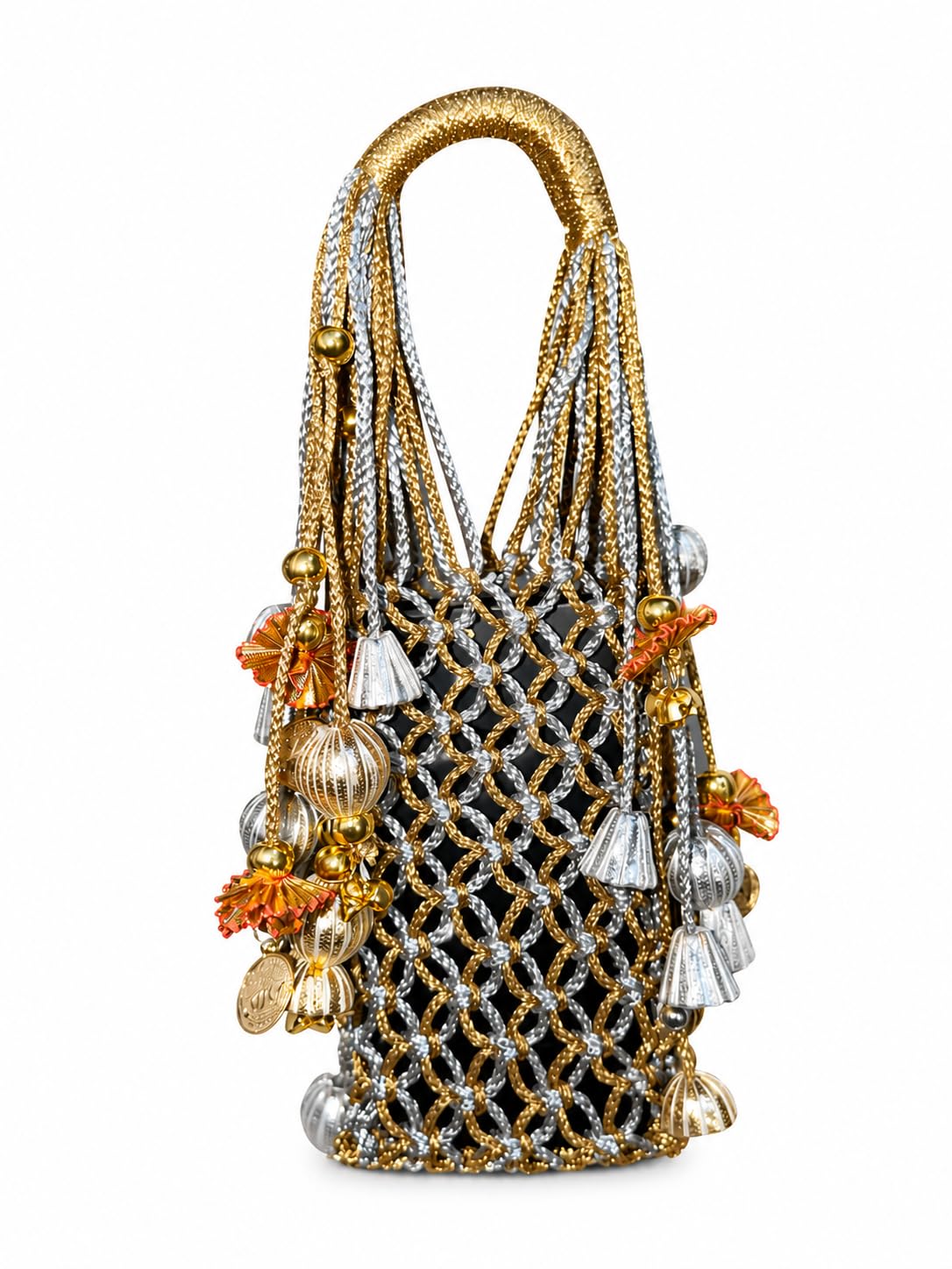 Handmade Designer Potli Bag for Women | Gold & Silver Woven Mobile Potli Purse | Wedding, Party & Festive Handbag with Tassels-image-44