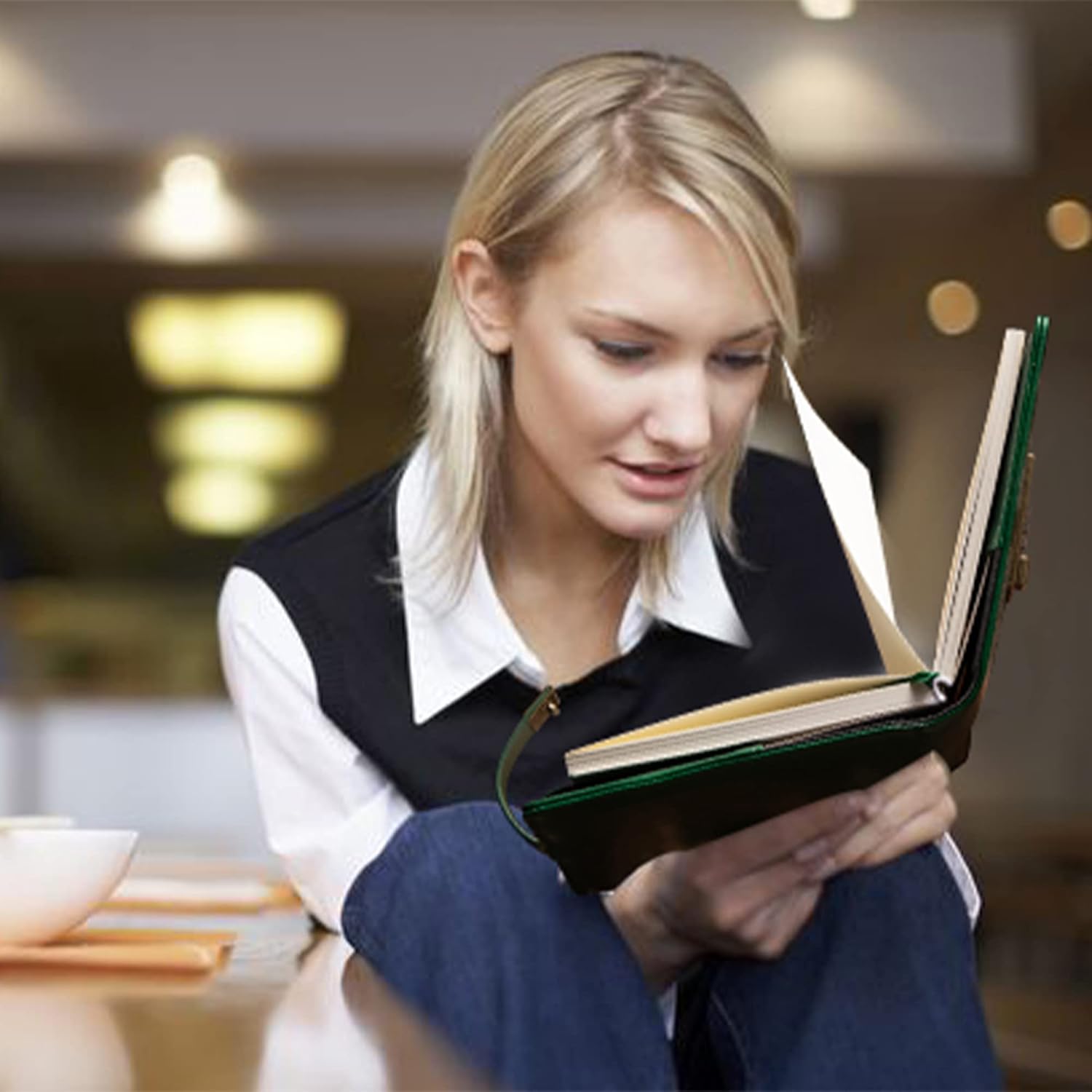 TIEFOSSI Vintage Leather Journal Notebook with Combination Lock, A5 Embossed Flower Secret Diary Ruled Lined Paper for Writing, Gift for Women Girls Children (Green) - Image 6