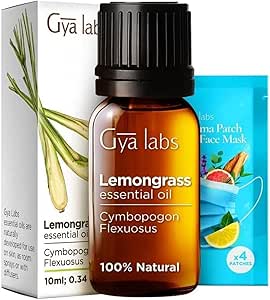 Gya Labs Lemongrass Essential Oil for Diffuser - 100% Natural Lemongrass Oil for Hair, Skin &amp; Candle Making - Herbaceous, Earthy &amp; Zesty Scent (0.34 Fl Oz)
