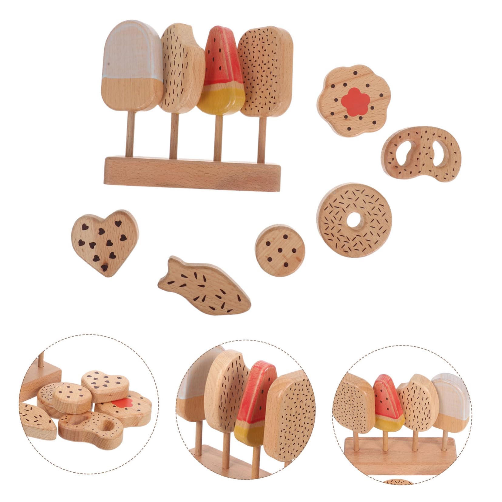 TOYANDONA Giocattoli Di Gelato Per Giocattoli Di Finzione Ciambelle Di Gelato Simulato Set Da Gioco Per Gelateria Cibo Per Cucina In Legno Cibo