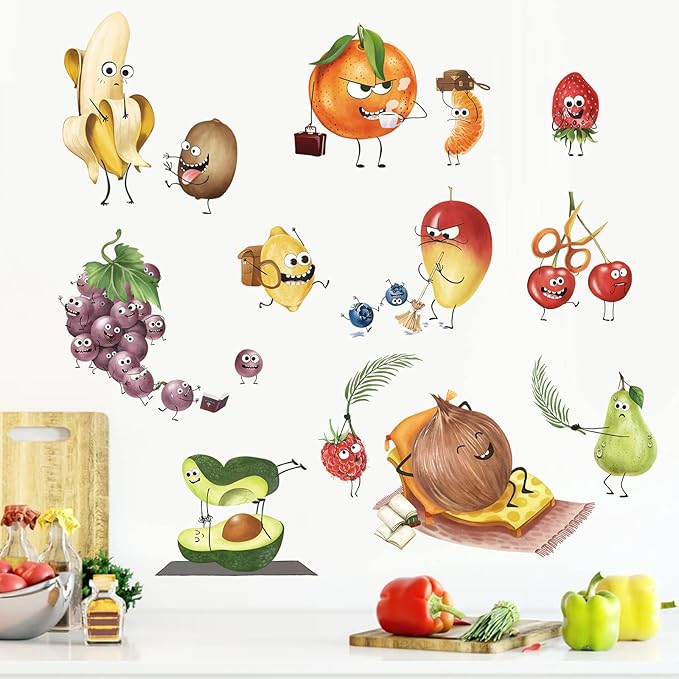 decalmile Kitchen Fruits Wall Decals Cartoon Fruits Banana