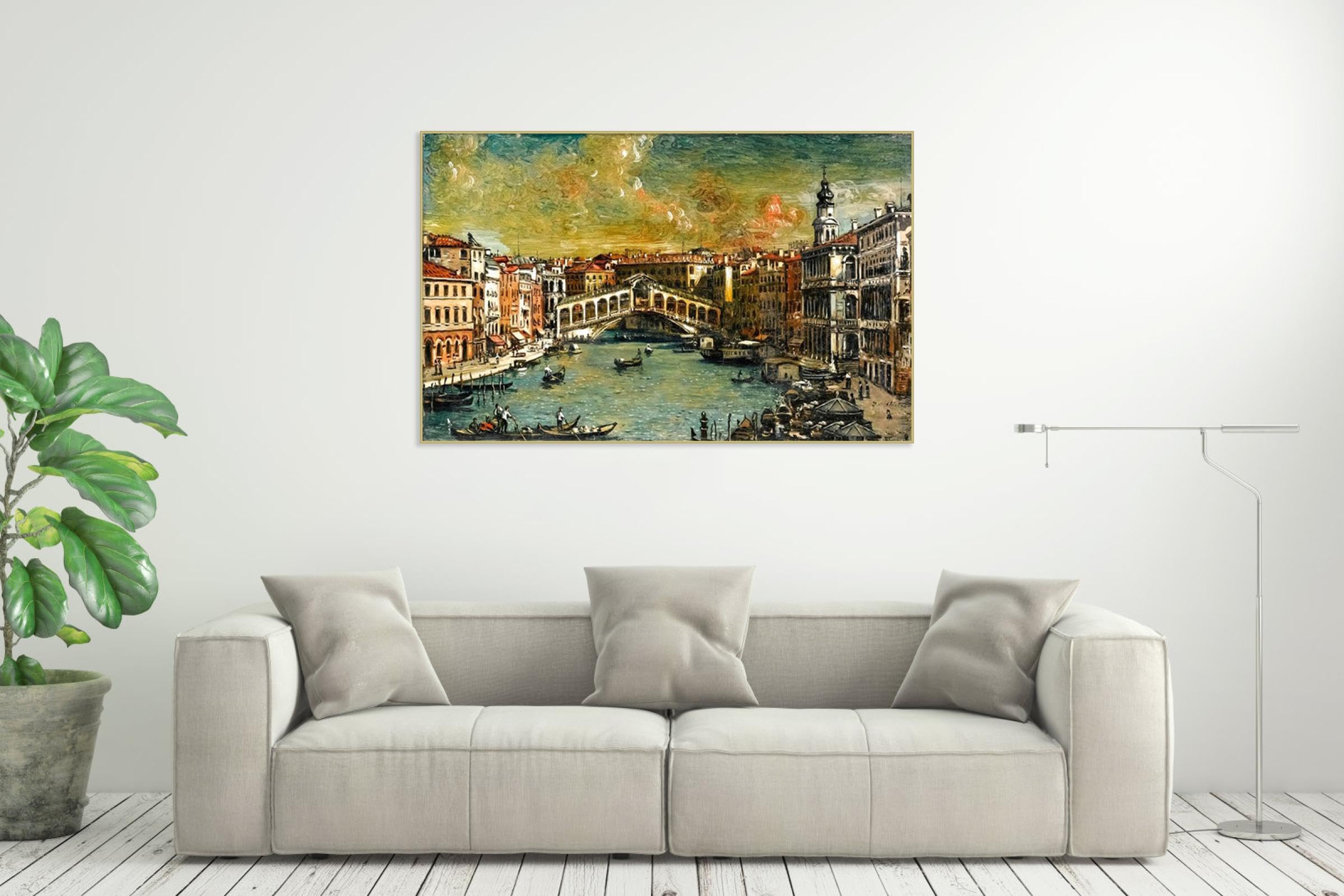 Giorgio de Chirico Art Print słynne obrazy reprodukcja na płótnie - 'Wenecja, Most Rialto' plakat i druki - surrealizm płótno sztuka ścienna krajobraz obraz nowoczesny wystrój domu 30 x 42 cm złota