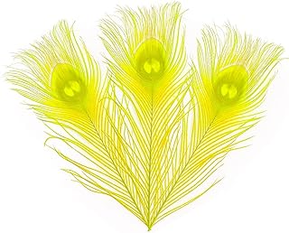 Paquete de 10 plumas de pavo real de colores para manualidades, máscaras de plumas (amarillo)